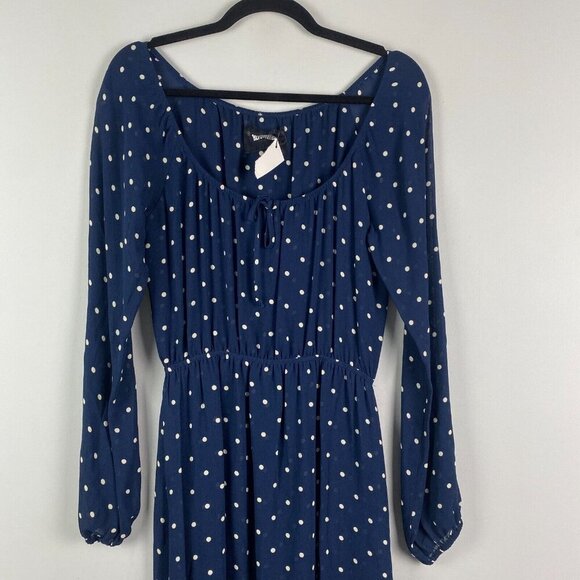 Reformation Augusta Maxi Dress Size Medium Navy Polka Dot Side Slit - Picture 2 of 11